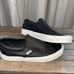 Vans Men's Black and White Slip-On Loafers